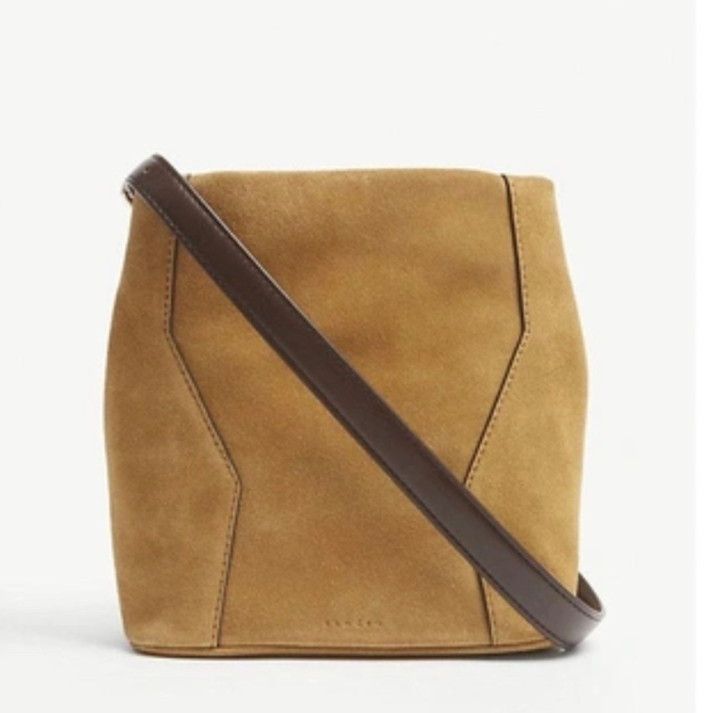 Sandro Yza Suede and Leather Bucket Bag Camel